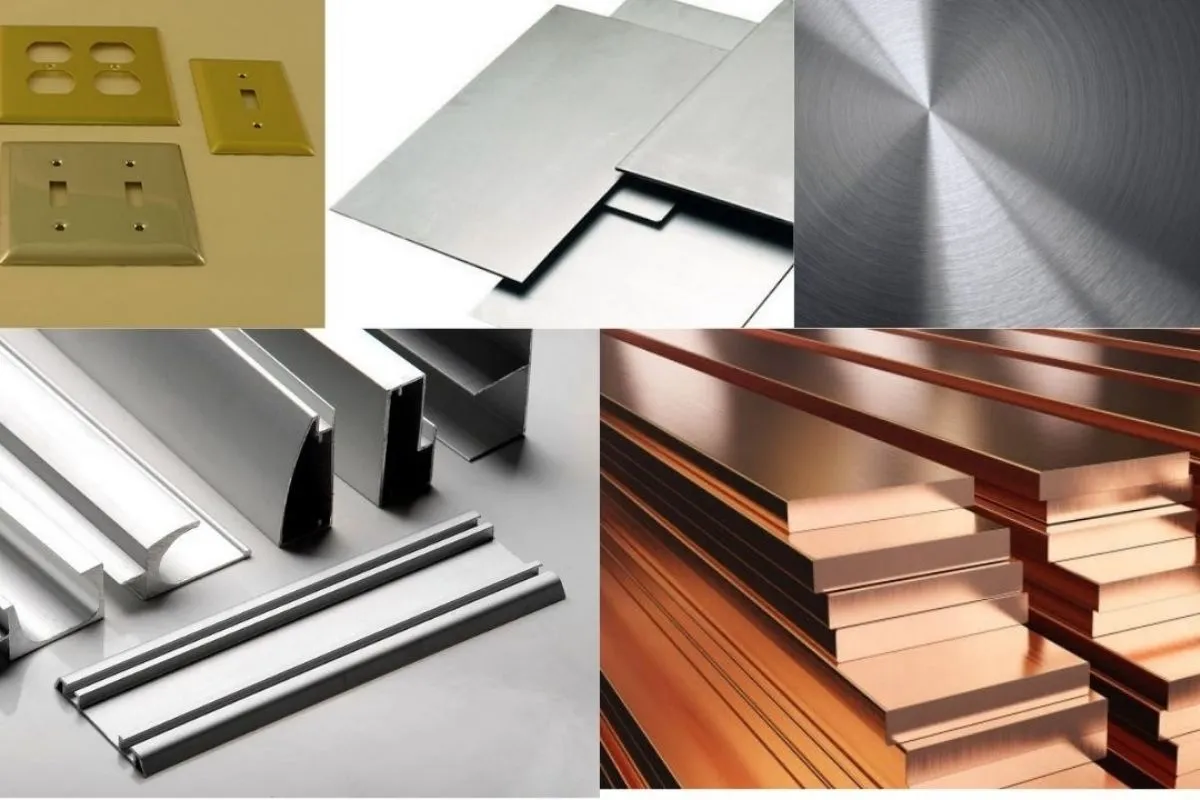 A variety of metal sheets plates and structural shapes in brass bronze and copper A variety of metal sheets plates and structural shapes in brass bronze and copper