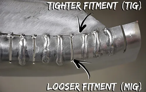 Comparison of TIG vs MIG weld fitment tightness Comparison of TIG vs MIG weld fitment tightness