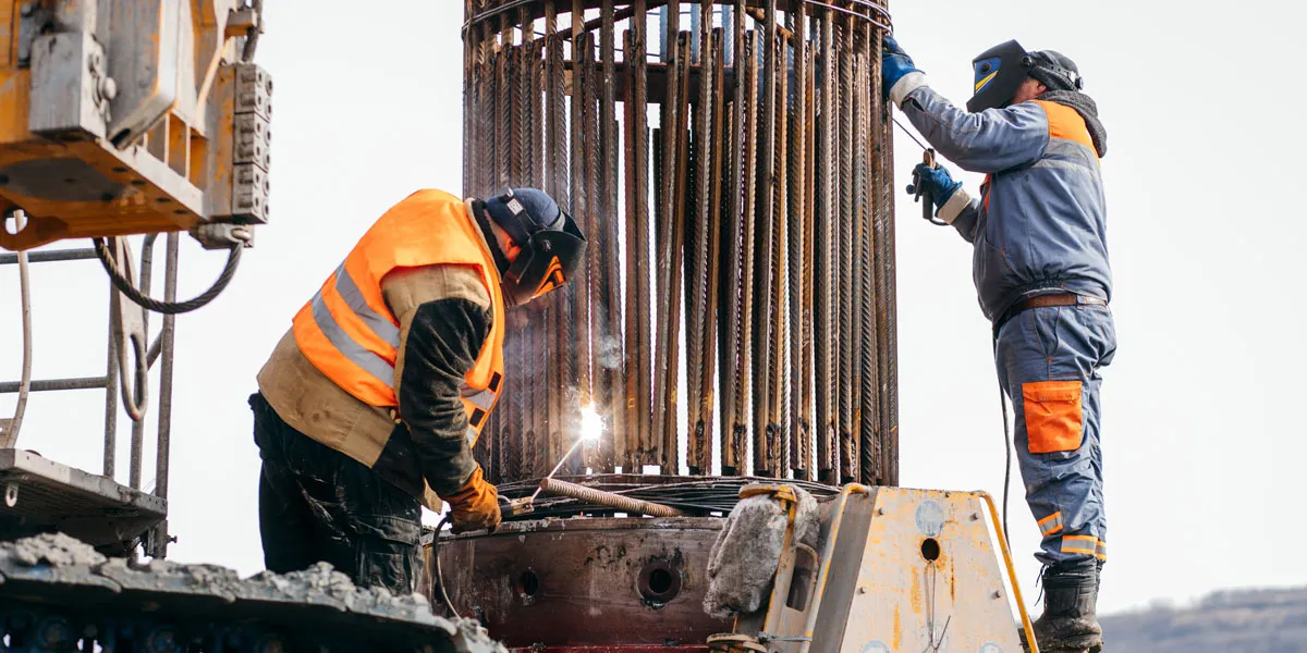 Construction MIG welding process in action Construction MIG welding process in action