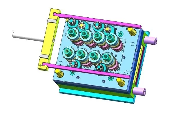 Detailed diagram of multi cavity unscrewing mold system Detailed diagram of multi cavity unscrewing mold system