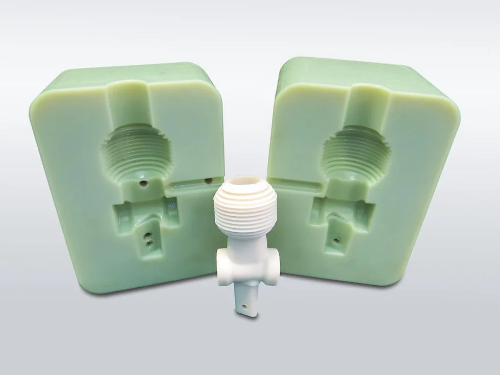 Green urethane mold with a white plastic threaded part Green urethane mold with a white plastic threaded part
