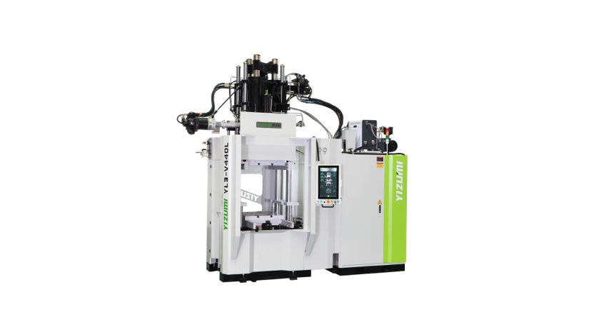 Injection molding machine displayed against a black background showcasing Foshan YIZUMIs advanced manufacturing technology