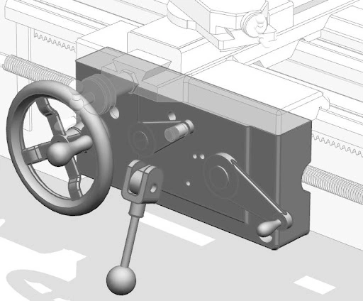 Lathe bed control levers on CNC machine Lathe bed control levers on CNC machine